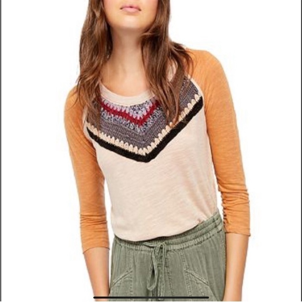Free People Spring Bound Raglan Crochet Shirt size small